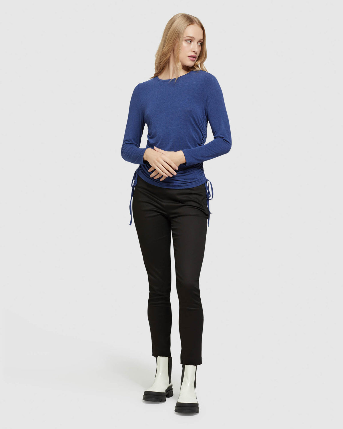 TWIGGY GATHERED SIDE T-SHIRT WOMENS TOPS