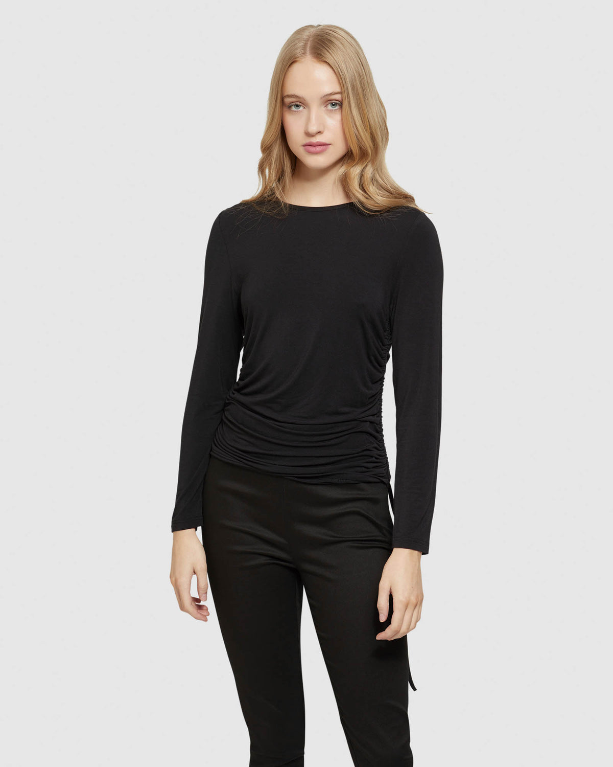 TWIGGY GATHERED SIDE T-SHIRT WOMENS TOPS