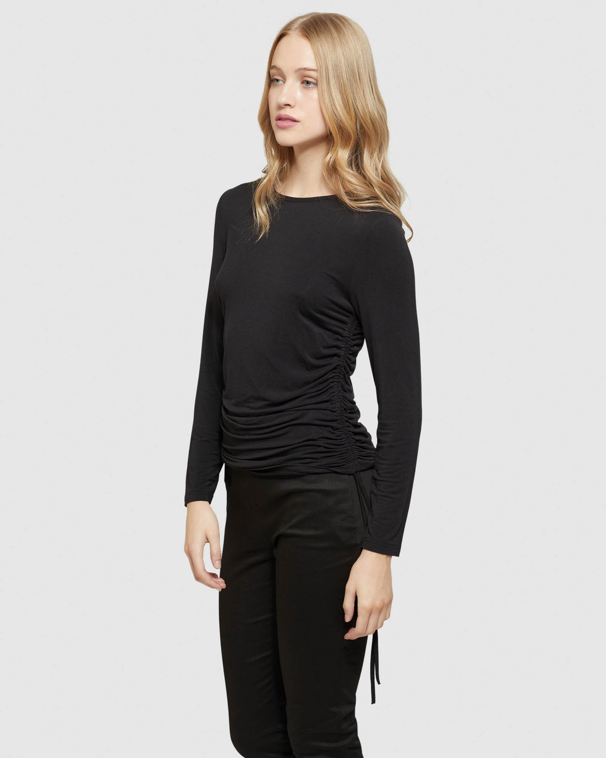 TWIGGY GATHERED SIDE T-SHIRT WOMENS TOPS