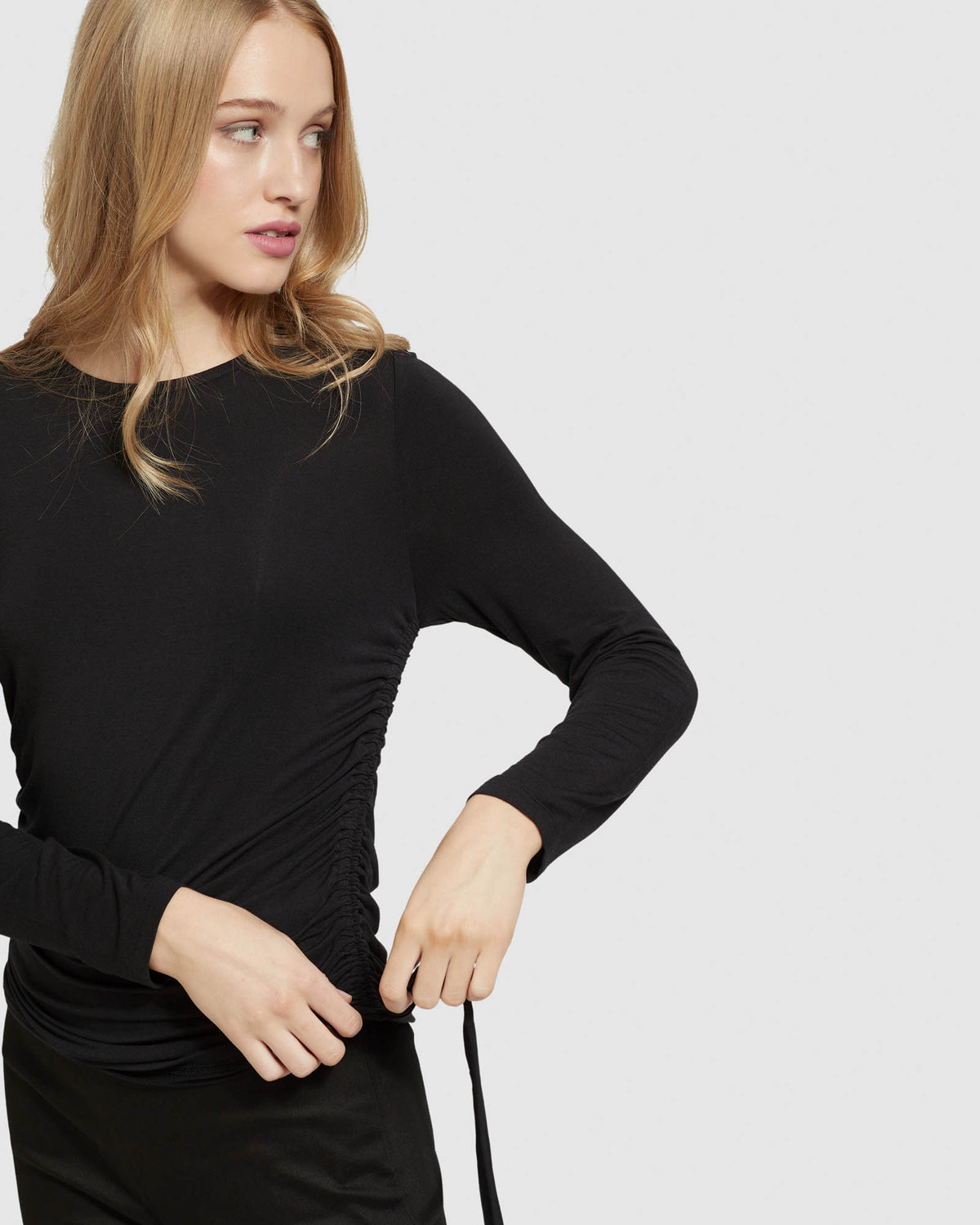 TWIGGY GATHERED SIDE T-SHIRT WOMENS TOPS