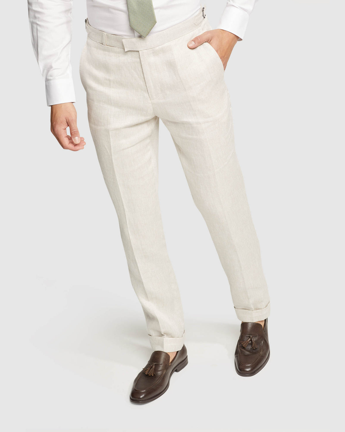 FOLDED CUFF LINEN TROUSERS MENS TROUSERS