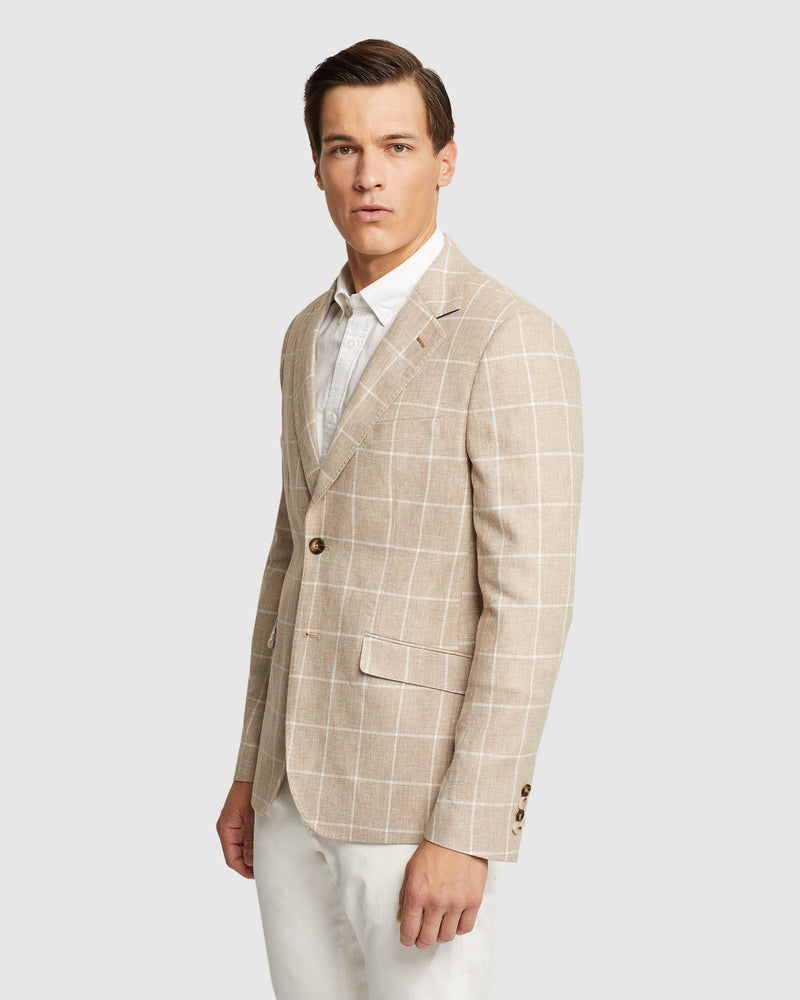 BLAKE LINEN COTTON CHECKED BLAZER MENS JACKETS AND COATS