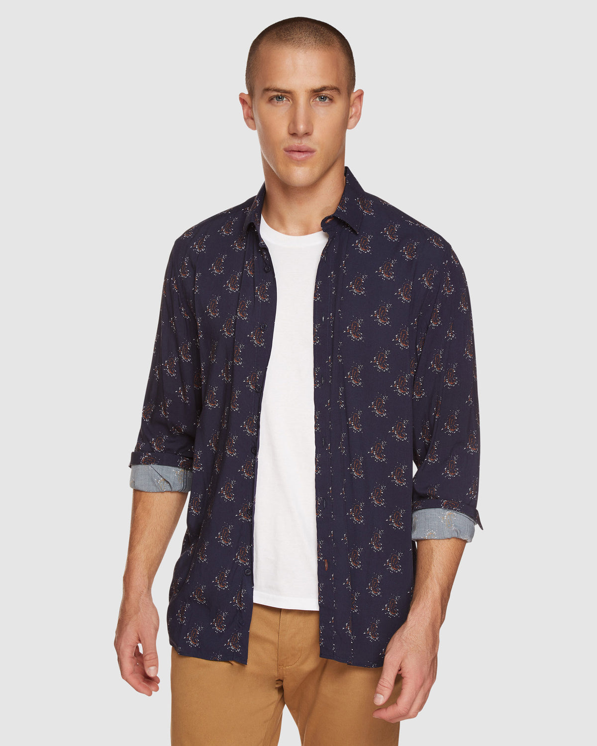 KENTON PAISLEY PRINT REGULAR SHIRT NAVY/TAN