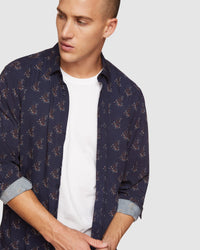 KENTON PAISLEY PRINT REGULAR SHIRT NAVY/TAN