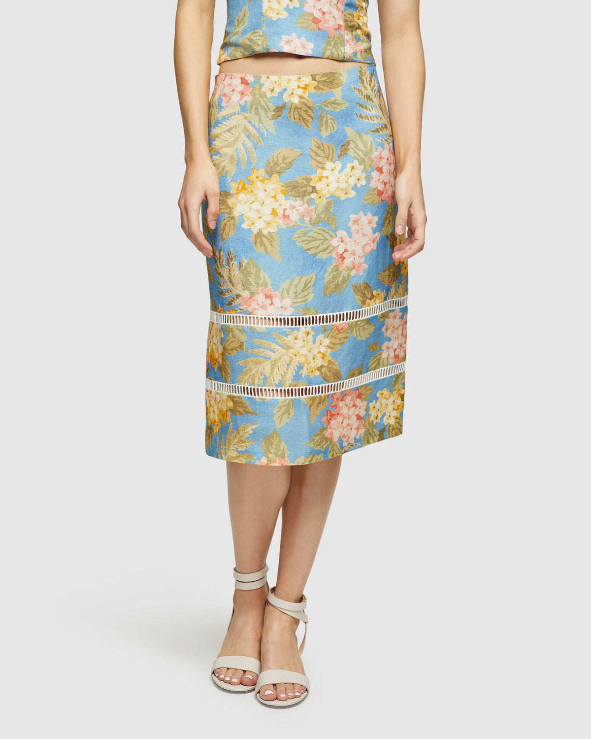 ROSE TROPICAL PRINT LINEN SKIRT WOMENS SKIRTS