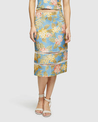 ROSE TROPICAL PRINT LINEN SKIRT WOMENS SKIRTS