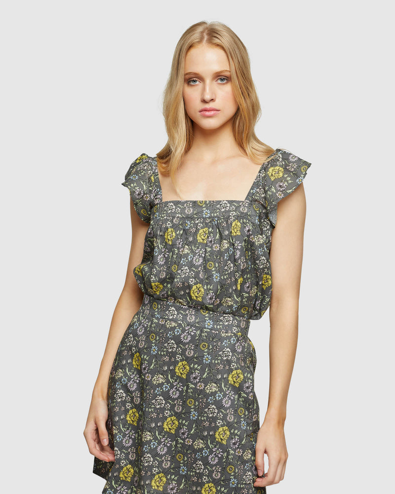 LUCIELLE COTTON PAISLEY PRINT TOP WOMENS TOPS