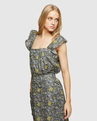 LUCIELLE COTTON PAISLEY PRINT TOP WOMENS TOPS