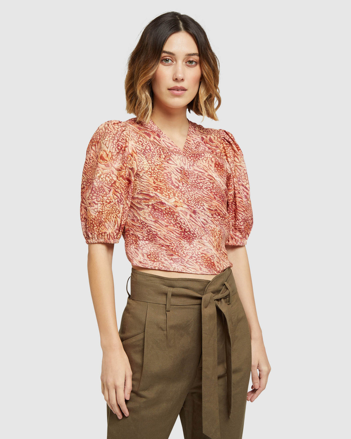 FITZGERALD PRINTED LINEN TOP TANGERINE