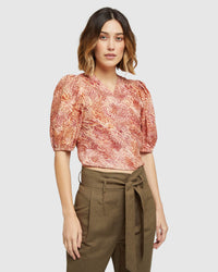 FITZGERALD PRINTED LINEN TOP TANGERINE