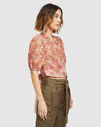 FITZGERALD PRINTED LINEN TOP TANGERINE