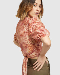 FITZGERALD PRINTED LINEN TOP TANGERINE