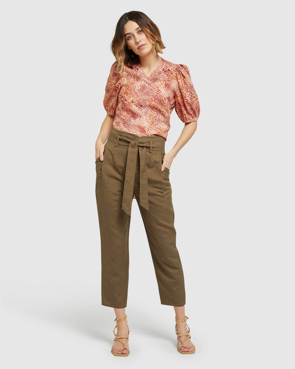 FITZGERALD PRINTED LINEN TOP TANGERINE