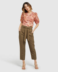 FITZGERALD PRINTED LINEN TOP TANGERINE