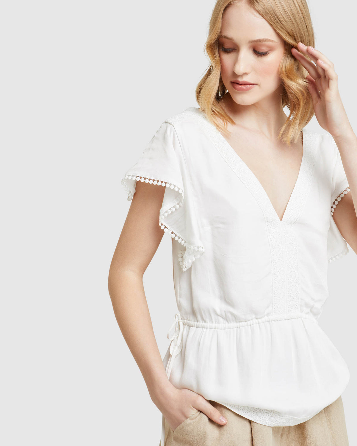 BIANKA LACE TRIM TOP IVORY
