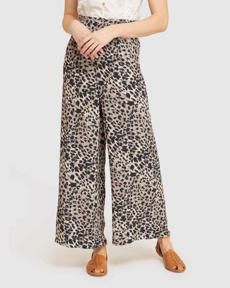 KITTY WIDE LEG ANIMAL PRINT PANTS NATURAL