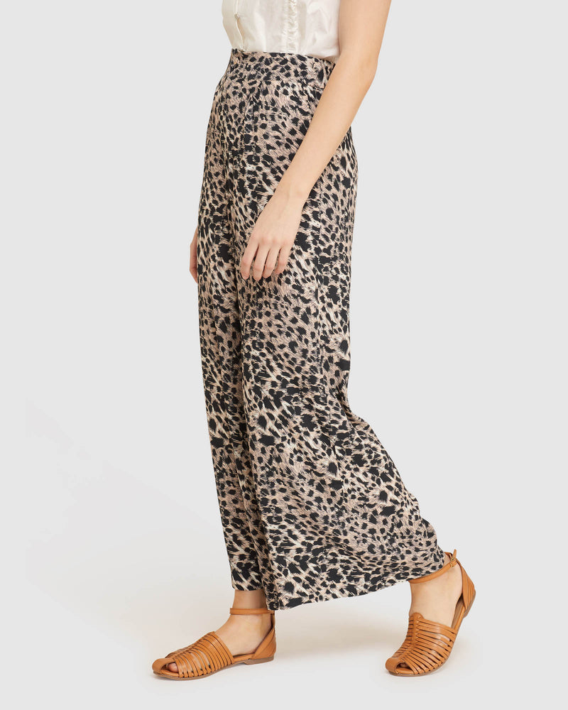 KITTY WIDE LEG ANIMAL PRINT PANTS NATURAL