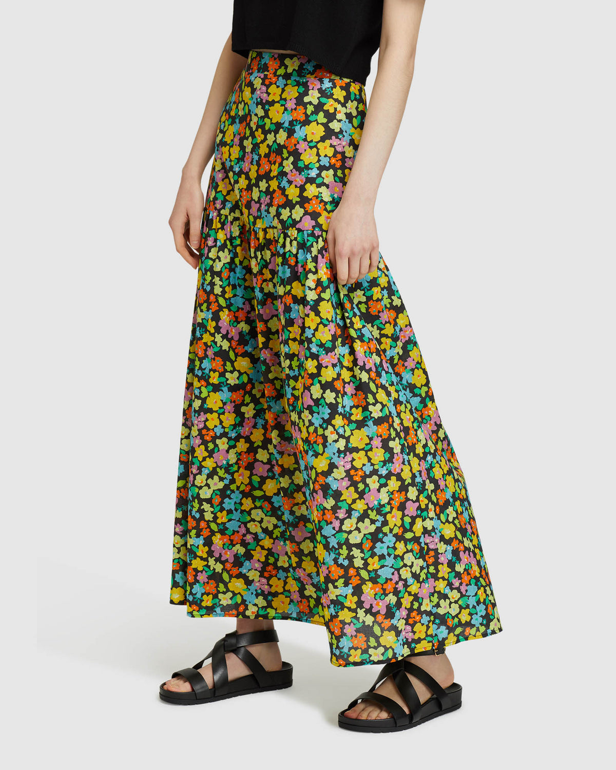 OLIVIA BLK DITZY FLORAL MAXI SKIRT BLACK MULTI