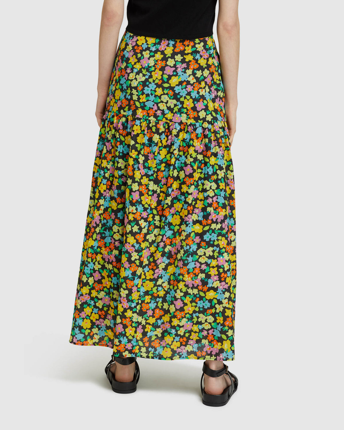 OLIVIA BLK DITZY FLORAL MAXI SKIRT BLACK MULTI