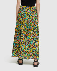 OLIVIA BLK DITZY FLORAL MAXI SKIRT BLACK MULTI