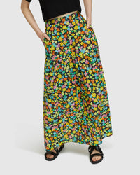 OLIVIA BLK DITZY FLORAL MAXI SKIRT BLACK MULTI