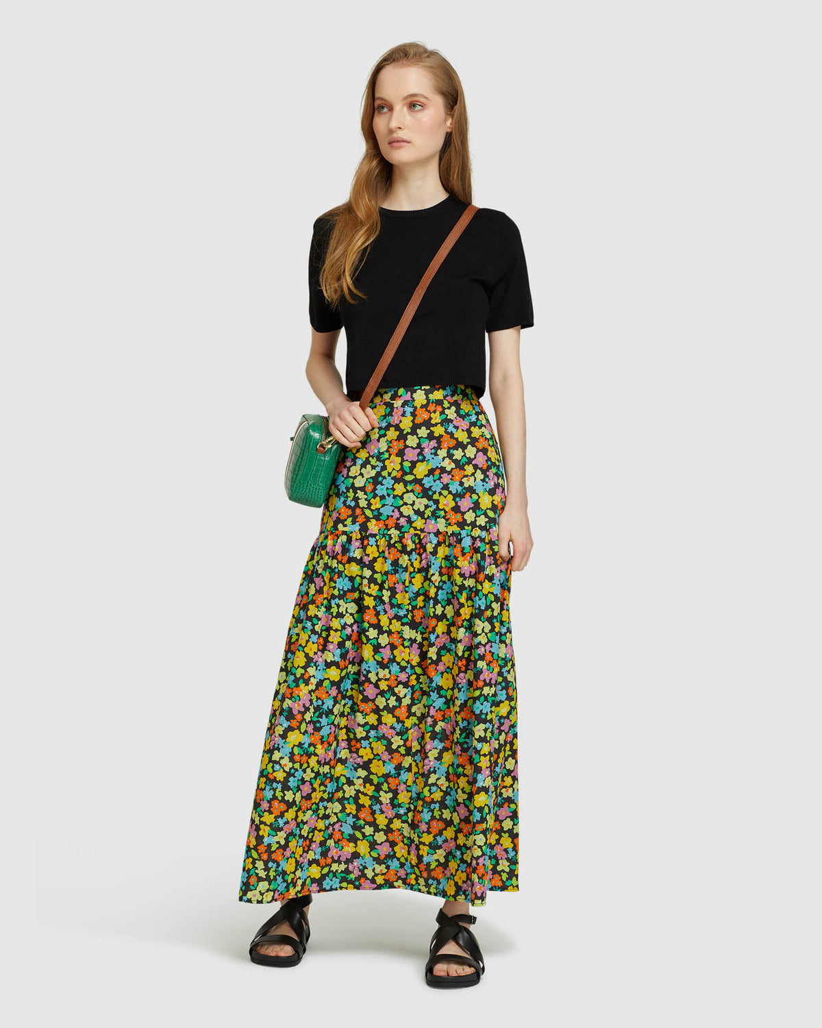 OLIVIA BLK DITZY FLORAL MAXI SKIRT BLACK MULTI