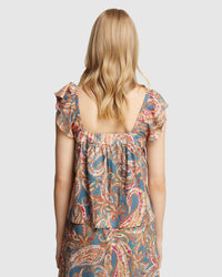 LUCIELLE COTTON PAISLEY PRINT TOP BLUE MULTI