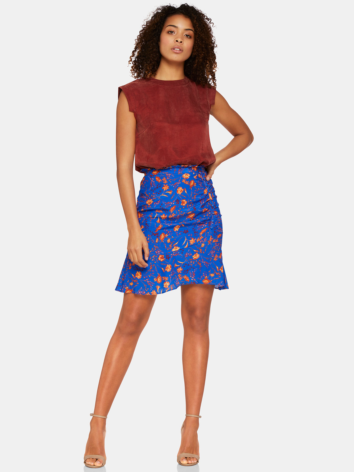 RENEE FLORAL PRINT SKIRT BLUE