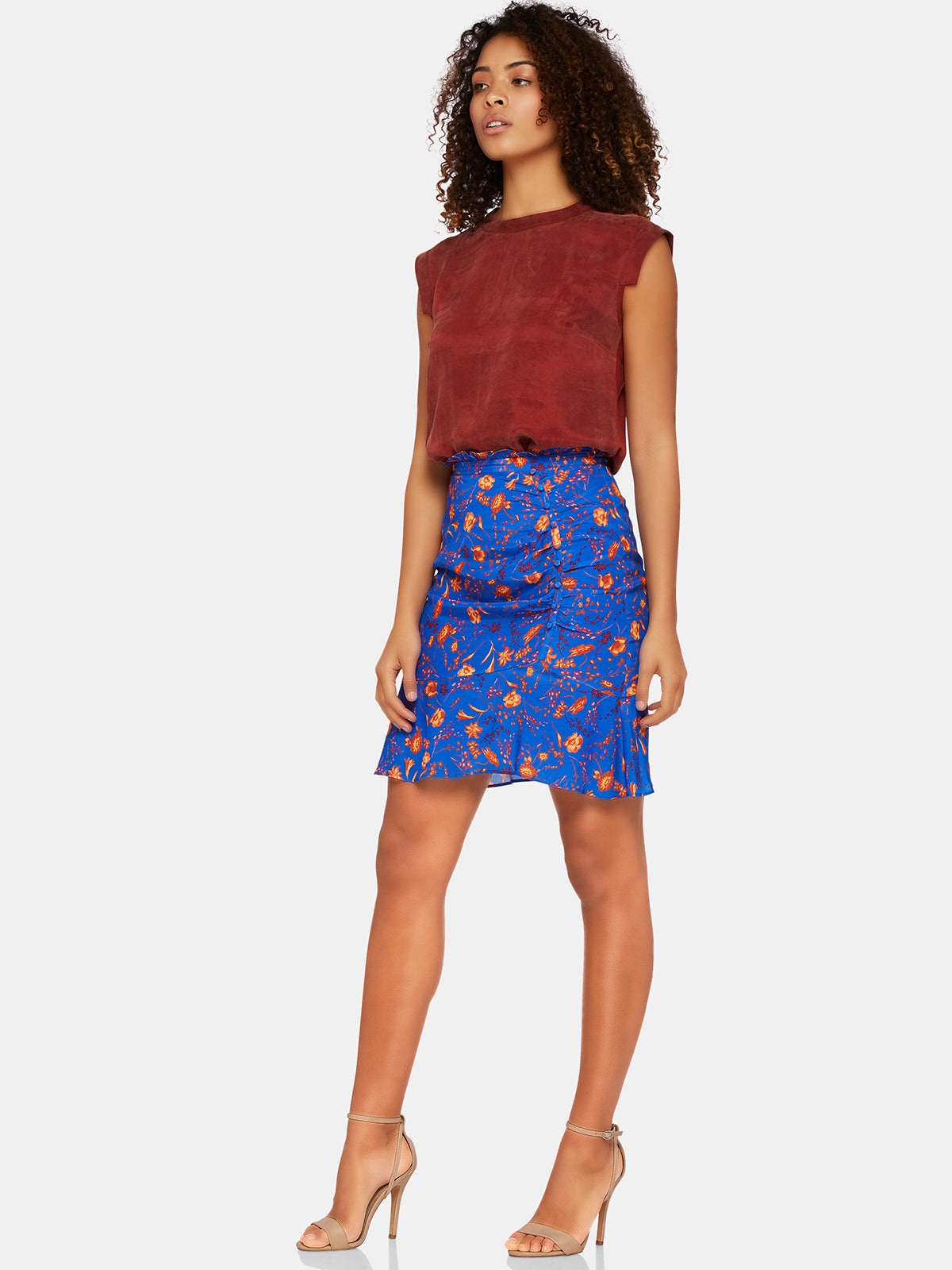 RENEE FLORAL PRINT SKIRT BLUE