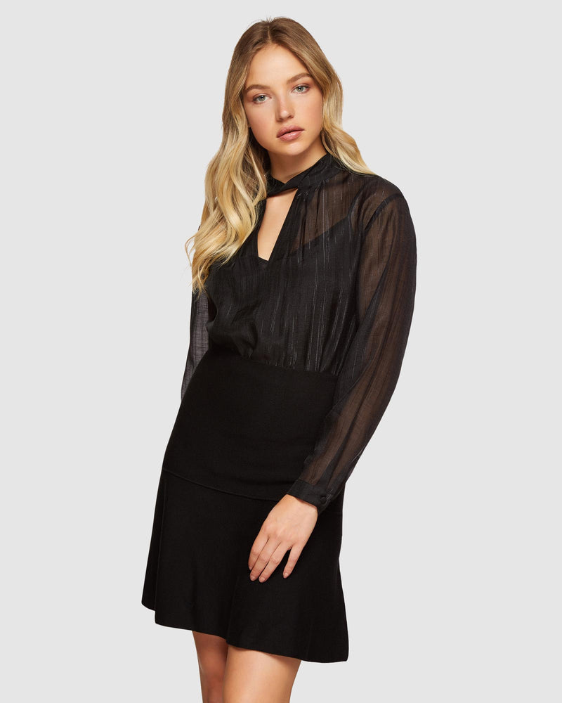 HOLLY METALLIC STRIPE TOP BLACK