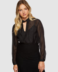 HOLLY METALLIC STRIPE TOP BLACK