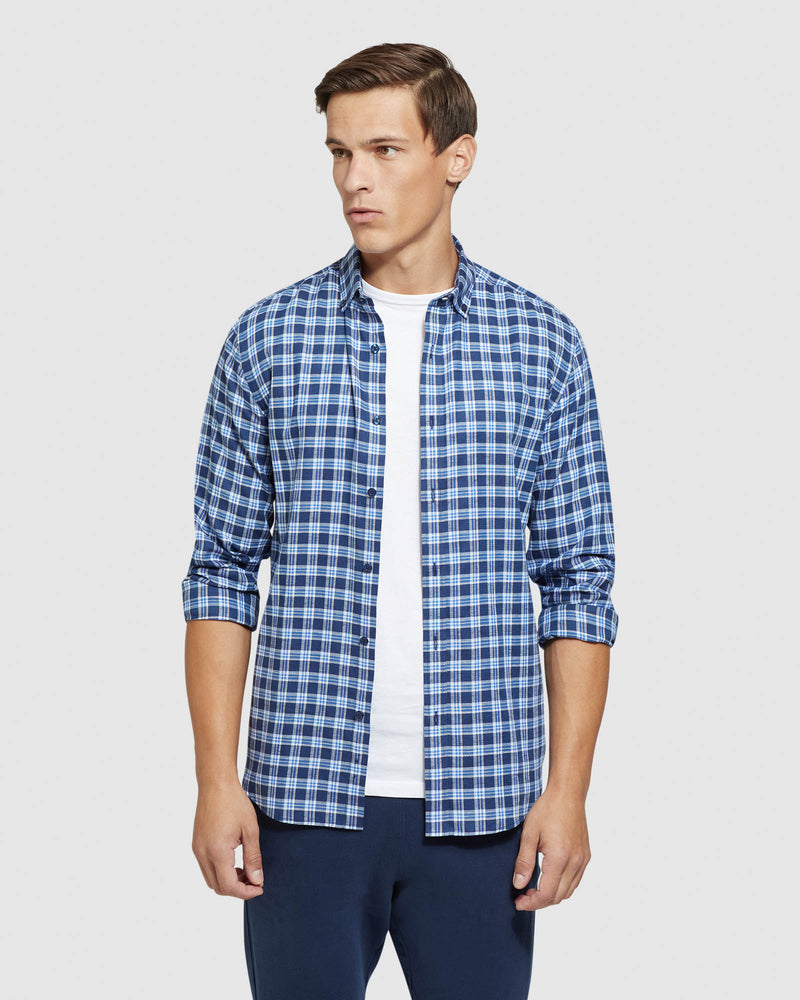 STRATTON COTTON LINEN CHECK SHIRT MENS SHIRTS