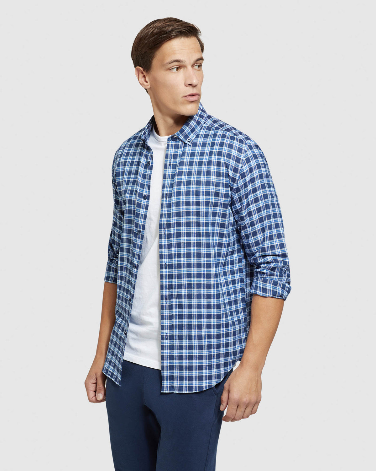 STRATTON COTTON LINEN CHECK SHIRT MENS SHIRTS