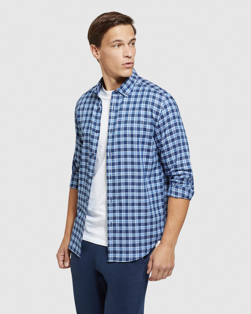 STRATTON COTTON LINEN CHECK SHIRT MENS SHIRTS