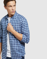 STRATTON COTTON LINEN CHECK SHIRT MENS SHIRTS