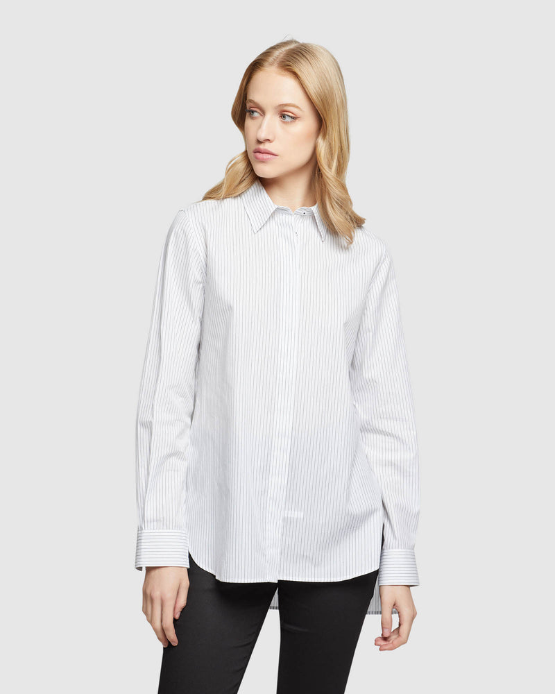 SAVANNA PINSTRIPE SHIRT WOMENS SHIRTS