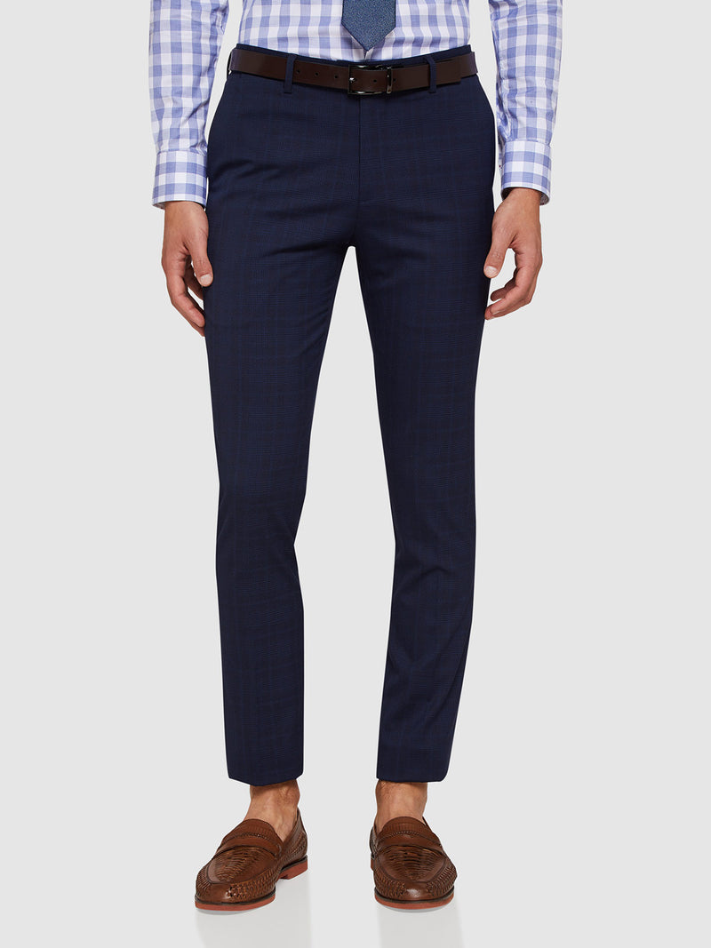 AUDEN ECO CHECKED SUIT TROUSERS NAVY
