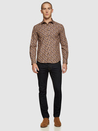 KENTON FLORAL PRINTED LUXURY SHIRT TAN MULTI